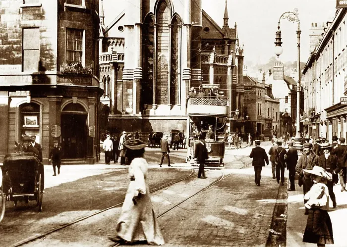 Framed Print : Burnley Road, Bacup, early 1900s Framed Print : Burnley Road, Bacup, early 1900s