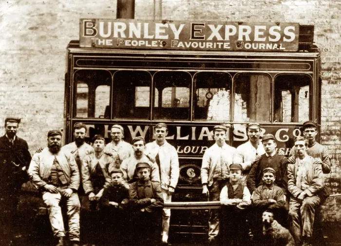 Framed Print : Burnley steam tram depot staff, Victorian period Framed Print : Burnley steam tram depot staff, Victorian period