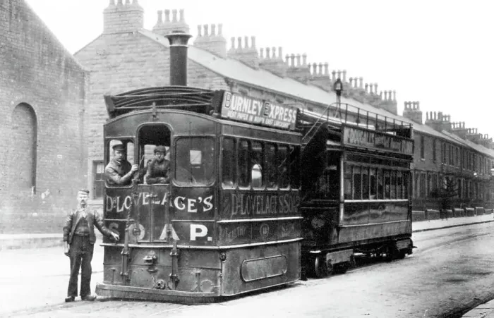 Framed Print : Burnley steam tram, Victorian period Framed Print : Burnley steam tram, Victorian period