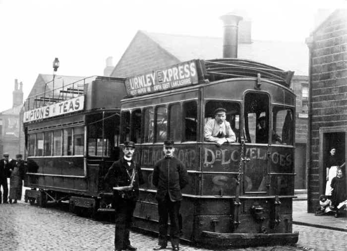 Framed Print : Burnley steam tram, Victorian period Framed Print : Burnley steam tram, Victorian period