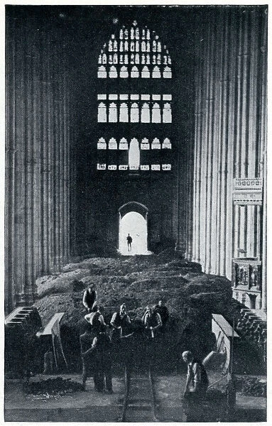 Burying the stalls of Canterbury Cathedral Nave, Sept 1939
