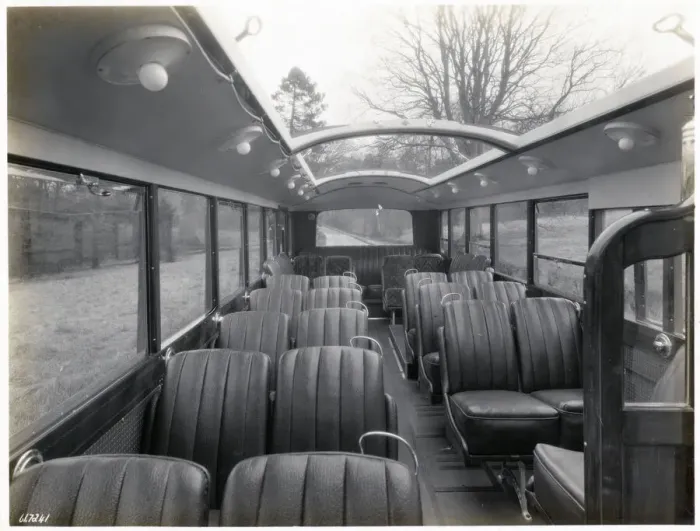 Framed Print : Bus with sunroof open, interior Framed Print : Bus with sunroof open, interior