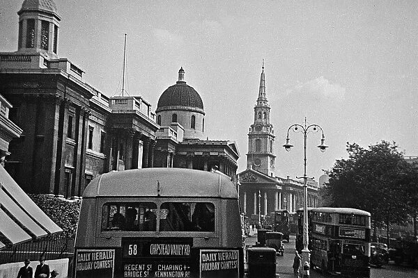 Buses in Trafalgar Square, London