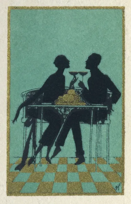 Framed Print : Business card design, couple at a table