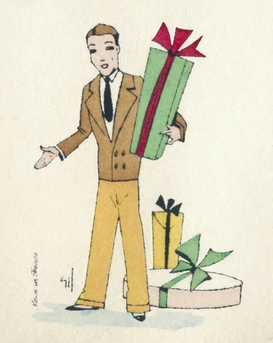 Framed Print : Business card design, man with presents Framed Print : Business card design, man with presents
