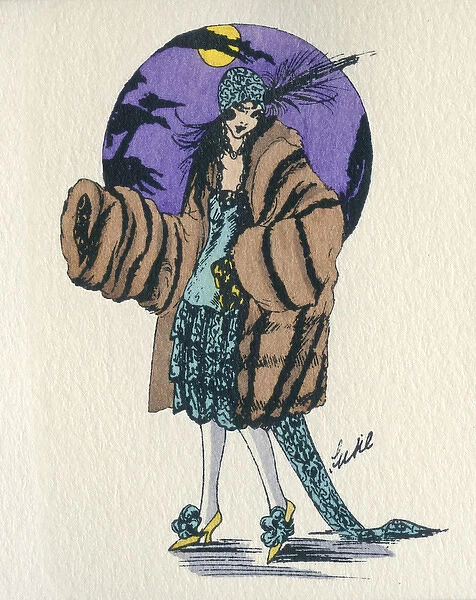 Business card design, woman in fur coat