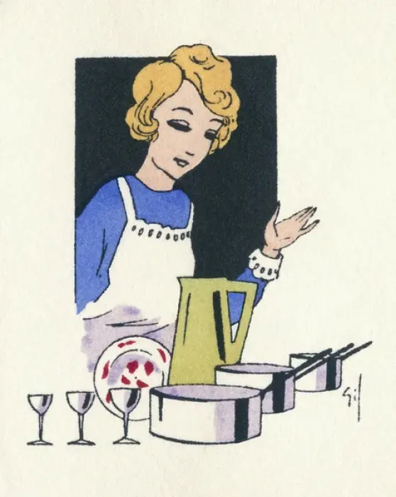 Framed Print : Business card design, woman in a kitchen Framed Print : Business card design, woman in a kitchen