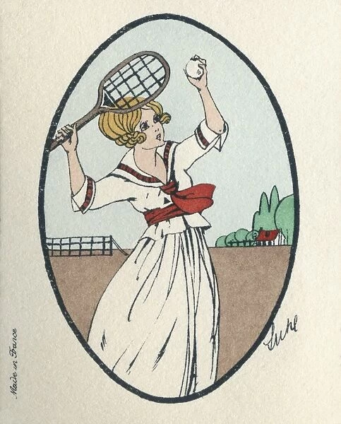 Business card design, woman playing tennis