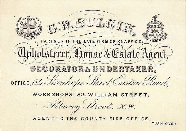 Business card, G W Bulgin, undertaker, London