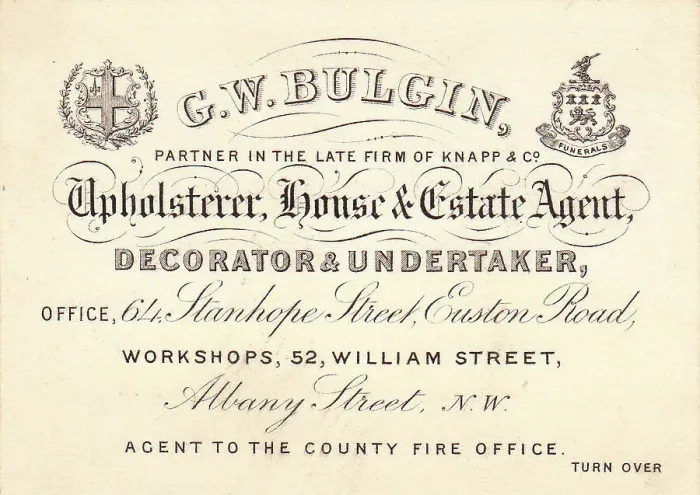 Framed Print : Business card, G W Bulgin, undertaker, London