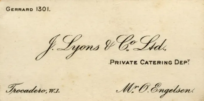Framed Print : Business card, J Lyons & Co Ltd, Mr O Engelsen Framed Print : Business card, J Lyons & Co Ltd, Mr O Engelsen