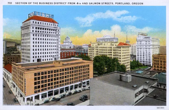 Framed Print : Business District from 4th and Salmon Streets - Portland, OR