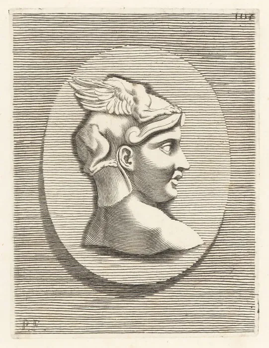 Framed Print : Bust of a male figure wearing a helmet decorated with a sphinx Framed Print : Bust of a male figure wearing a helmet decorated with a sphinx