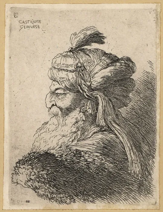 Framed Print : Bust of an old man with beard wearing a turban, 17th century Framed Print : Bust of an old man with beard wearing a turban, 17th century