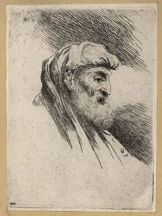 Framed Print : Bust of an old man with beard, wearing a turban, in profile, 17t Framed Print : Bust of an old man with beard, wearing a turban, in profile, 17t