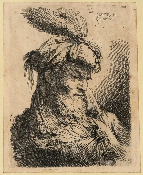 Framed Print : Bust of an old man looking down, bearded, wearing a turban with Framed Print : Bust of an old man looking down, bearded, wearing a turban with
