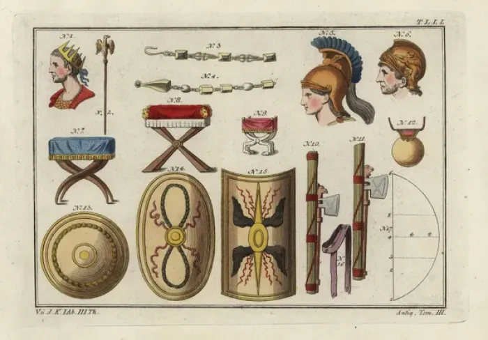Framed Print : Bust of Trajan, Roman scepter, chains, helmets Framed Print : Bust of Trajan, Roman scepter, chains, helmets