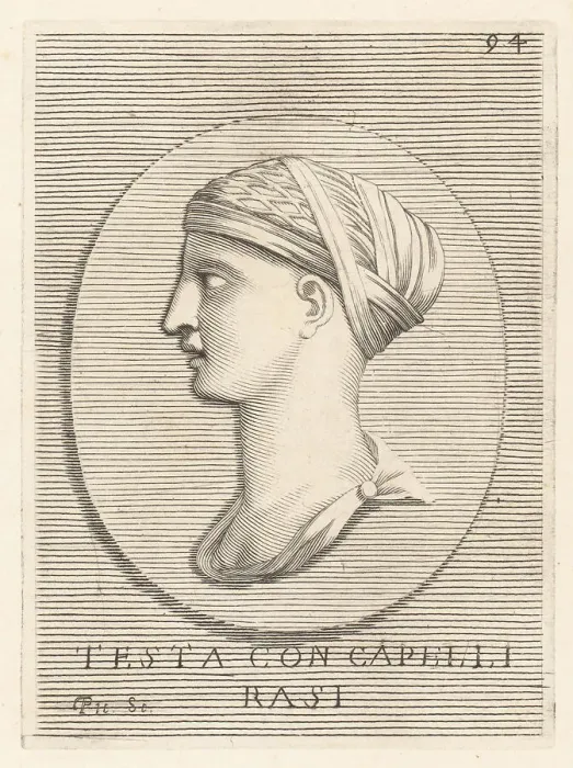 Framed Print : Bust on an unknown female, possibly a Vestel Virgin, with shaved Framed Print : Bust on an unknown female, possibly a Vestel Virgin, with shaved
