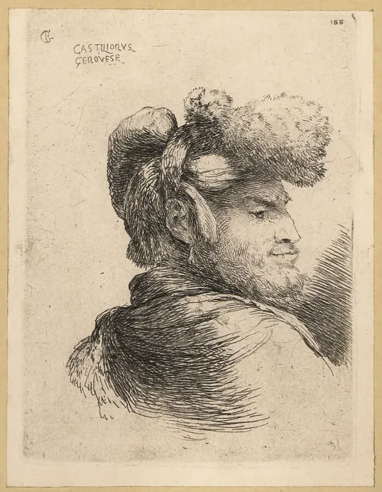 Framed Print : Bust of a young man with beard, wearing a turban, in profile, 17 Framed Print : Bust of a young man with beard, wearing a turban, in profile, 17