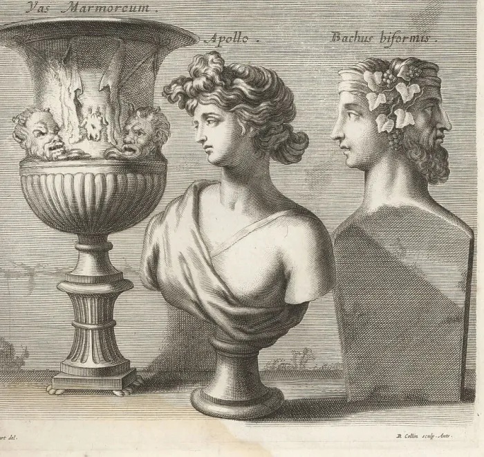 Framed Print : Busts of mythical gods Apollo and Bacchus