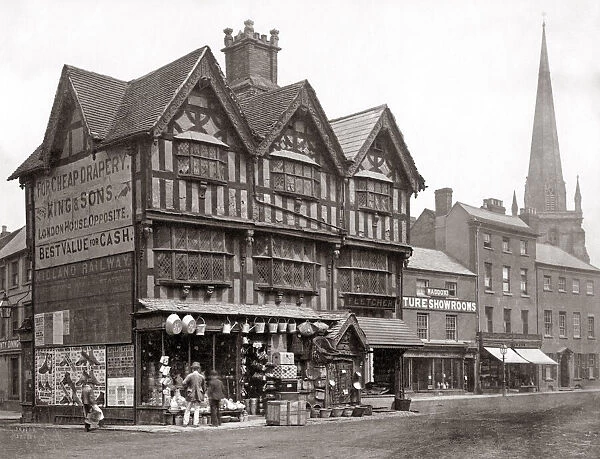 Busy shopfront, English town, c. 1880 s