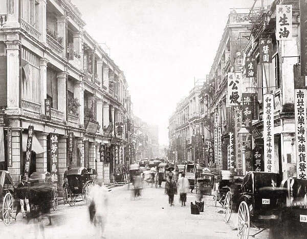 Busy street scene in Hong Kong, c. 1880 s