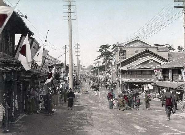 Busy street, Tamondori, Kobe, Japan, c. 1890 Vintage late 19th century photograph