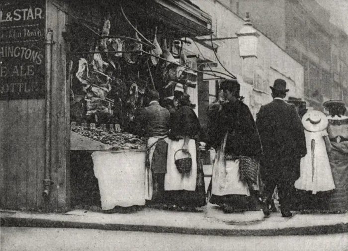 Framed Print : Butchers stall, East End of London Framed Print : Butchers stall, East End of London