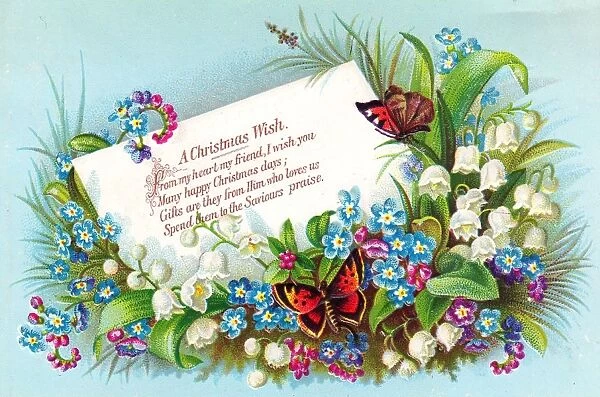 Butterflies and flowers on a Christmas card