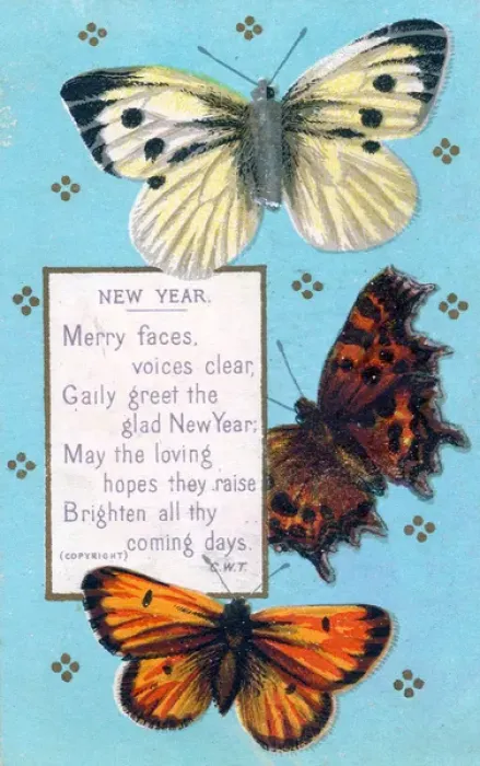 Framed Print : Three butterflies on a New Year card Framed Print : Three butterflies on a New Year card