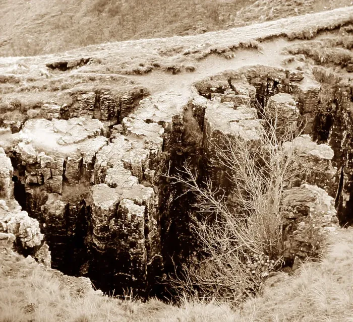 Framed Print : Buttertubs pothole near Hawes in the 1930s Framed Print : Buttertubs pothole near Hawes in the 1930s