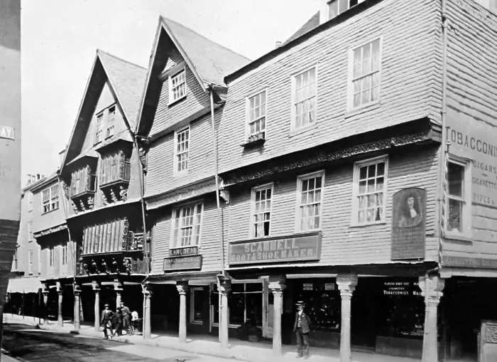 Framed Print : The Butterwalk, Dartmouth, Victorian period Framed Print : The Butterwalk, Dartmouth, Victorian period