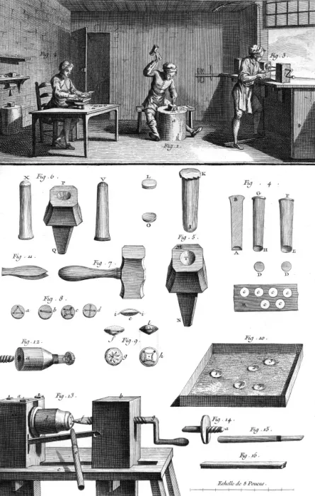 Framed Print : Button Makers in 18th C Framed Print : Button Makers in 18th C