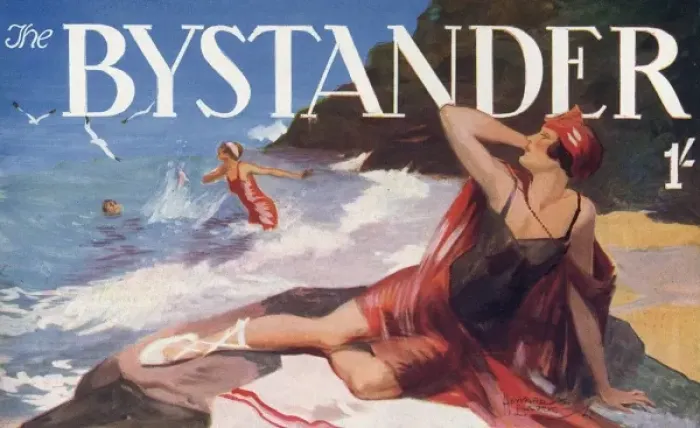 Framed Print : Bystander masthead design, 1927 - Beach scene Framed Print : Bystander masthead design, 1927 - Beach scene