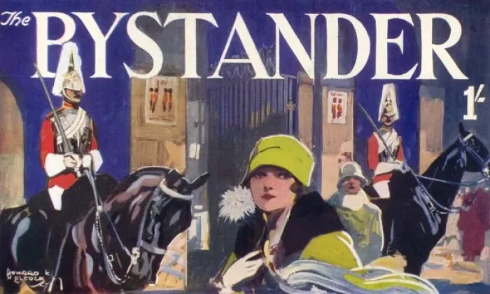 Framed Print : Bystander masthead design, 1927 - Guards in Whitehall Framed Print : Bystander masthead design, 1927 - Guards in Whitehall