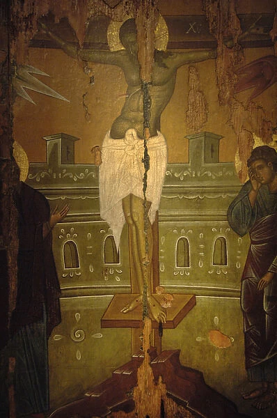 Byzantine icon. Crucifixion. Rhodes workshop. 15th century