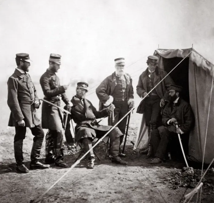 Framed Print : c. 1855 Crimea Crimean War (Roger Fenton) - Brigadier General McPherson and officers Framed Print : c. 1855 Crimea Crimean War (Roger Fenton) - Brigadier General McPherson and officers