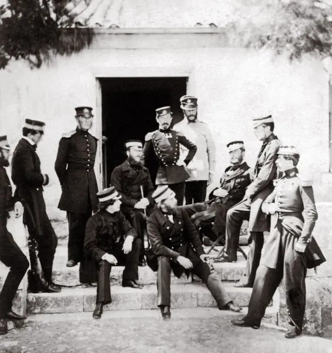 Framed Print : c. 1855 Crimea Crimean War (Roger Fenton) - British and French officers Framed Print : c. 1855 Crimea Crimean War (Roger Fenton) - British and French officers