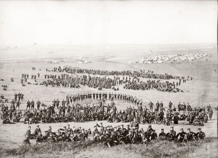 Framed Print : c. 1860s British army regiment camp and formation