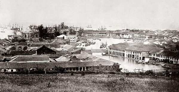c. 1870 Singapore from the southern battery of Fort Canning