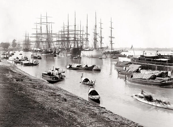 c. 1870s India - ships in the harbour at Calcutta Kolkata