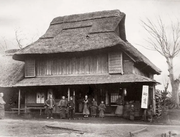 Framed Print : c. 1871 Japan - country tea house - from The Far East magazine Framed Print : c. 1871 Japan - country tea house - from The Far East magazine