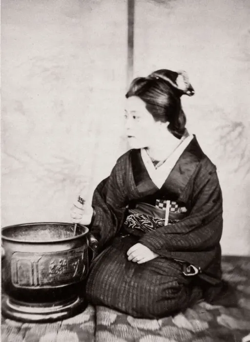 Framed Print : c. 1871 Japan - tea house attendant - from The Far East magazine Framed Print : c. 1871 Japan - tea house attendant - from The Far East magazine