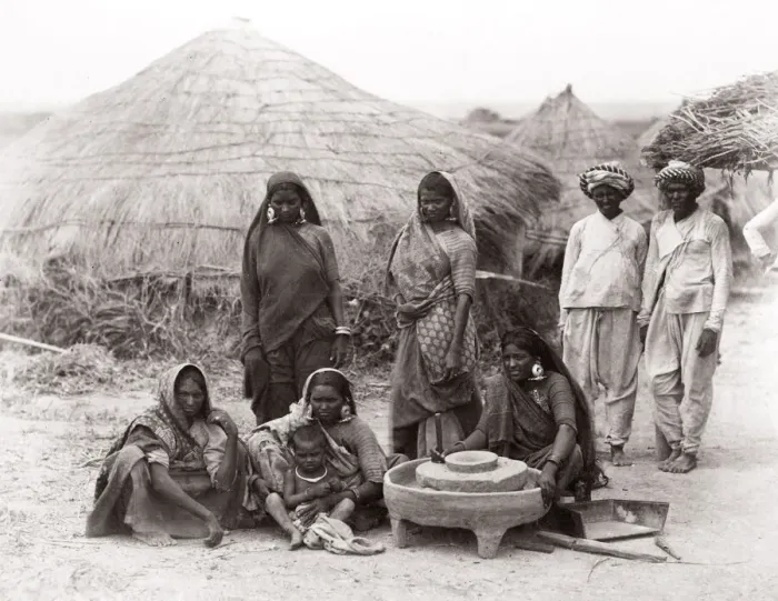 Framed Print : c. 1880 India - India village group milling grain Framed Print : c. 1880 India - India village group milling grain