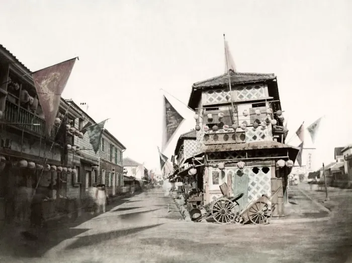 Framed Print : c. 1880 Japan - street corner in the Chinese Quarter of Yokohama Framed Print : c. 1880 Japan - street corner in the Chinese Quarter of Yokohama