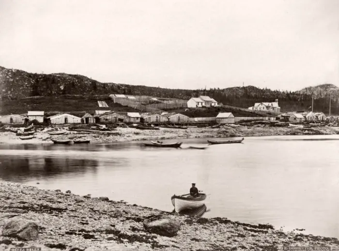 Framed Print : c. 1880s - boat at Bella Bella, British Columbia, Canada Framed Print : c. 1880s - boat at Bella Bella, British Columbia, Canada