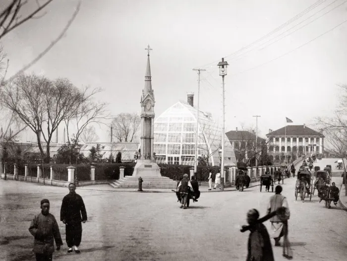 Framed Print : c. 1880s China - view of Shanghai - glass house in park Framed Print : c. 1880s China - view of Shanghai - glass house in park