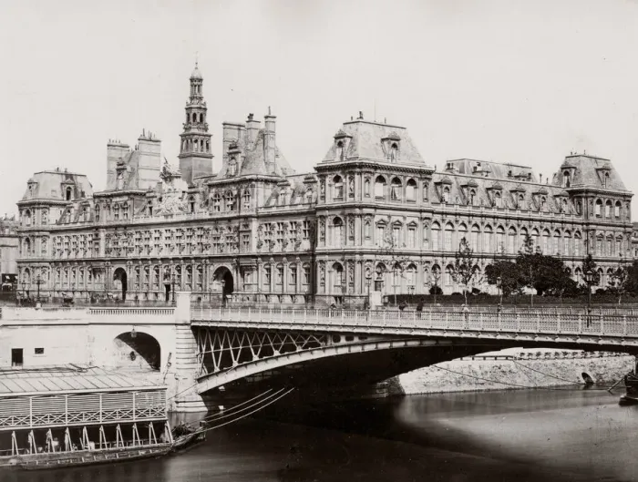 Framed Print : c. 1880s France - hotel de Ville Paris across River Seine