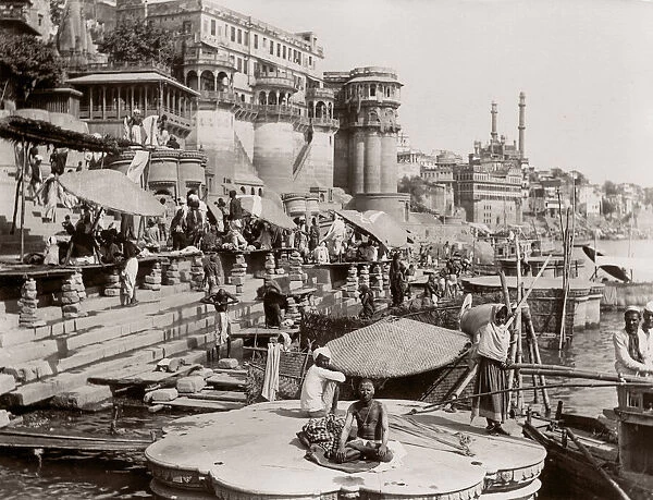 c. 1880s India - Benares Varanasi - ghats on river Ganges