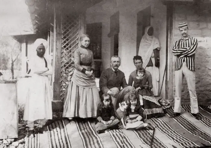 Framed Print : c. 1880s India British family group with Indian servants Framed Print : c. 1880s India British family group with Indian servants